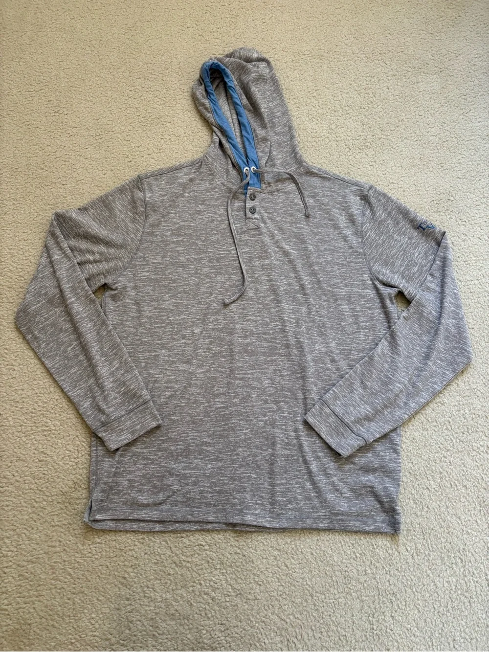 Johnnie-O Hamlin Henley Hoodie hangin’ out grey lightweight sz L drawstring